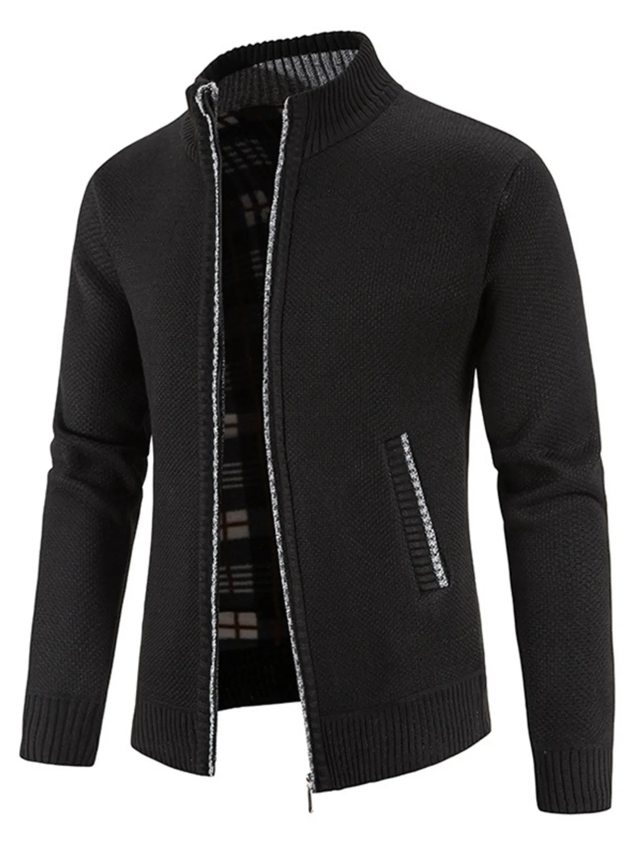 Men's Plus Size Zip-Up Long Sleeve Cardigan