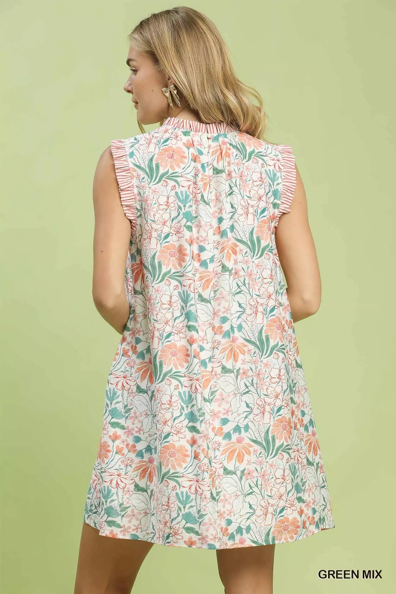 Umgee Floral Print Babydoll Dress