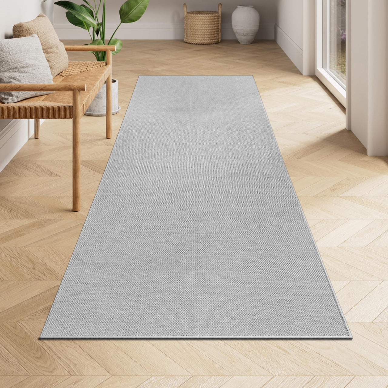 SONGMICS HOME Runner Rug 2.5x8 ft Washable Area Rug for Living Room Non-Slip Carpet Faux Jute Rug Home Decor for Bedroom Kitchen Entryway Dining Room Dove Gray UTAR093G01