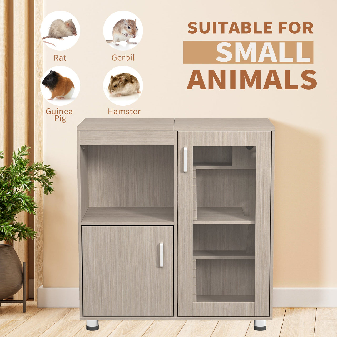 4-Tier Wooden Hamster Cage with Storage Cabinet and Acrylic Windows for Guinea Pigs and Chinchillas