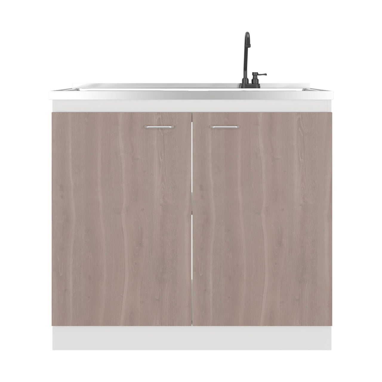 Salento Freestanding Sink, Double Door Cabinet, Two Shelves, White / Ligth Grey