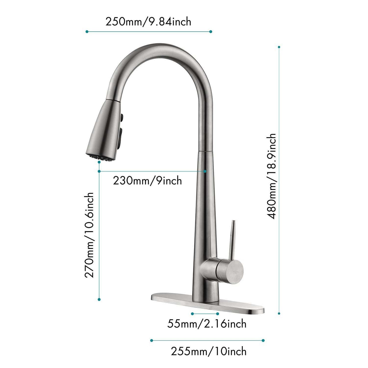 Single Handle Stainless Steel Kitchen Sink Faucet with Pull Down Sprayer