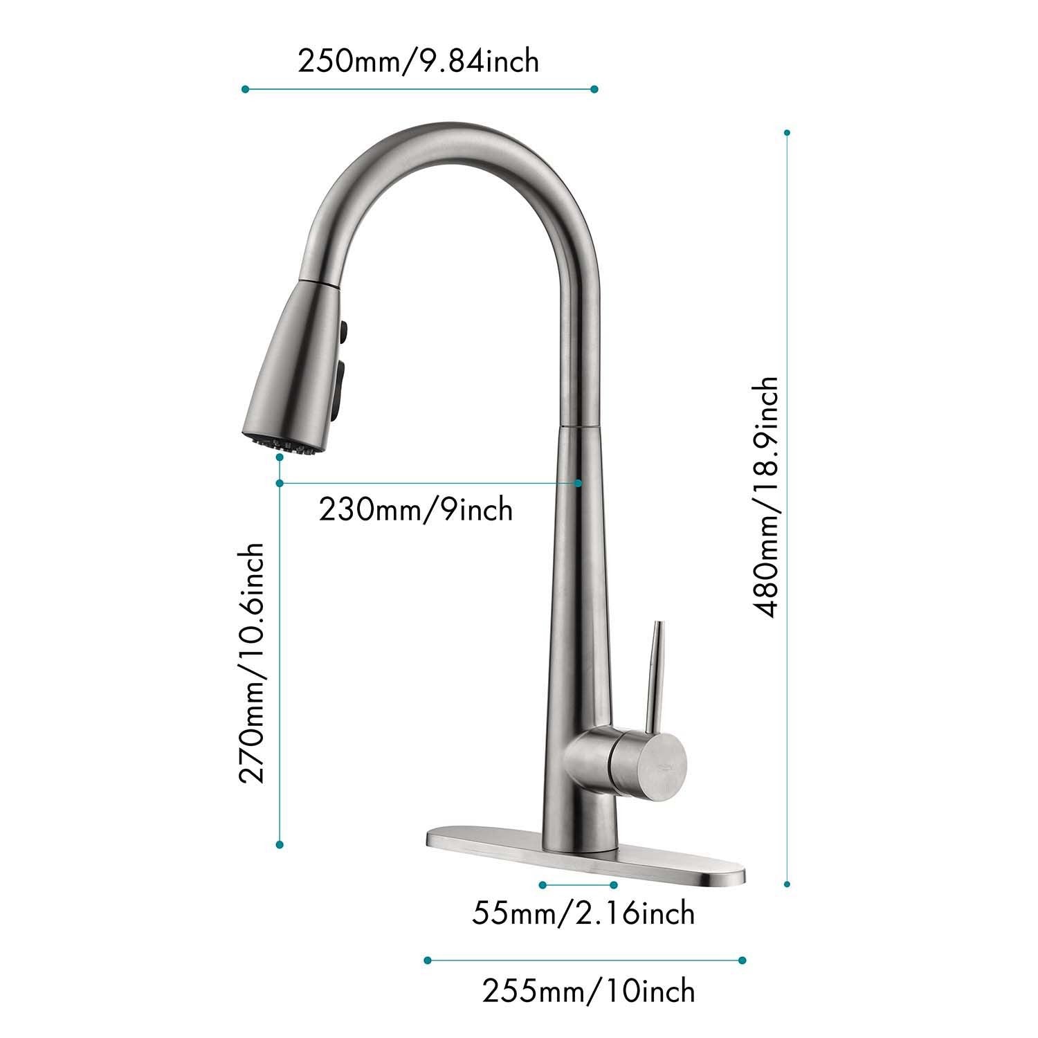 Single Handle Stainless Steel Kitchen Sink Faucet with Pull Down Sprayer