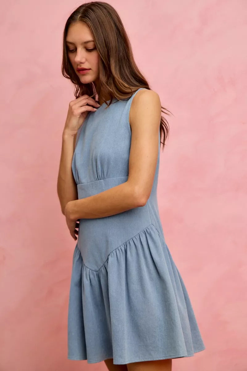 SO ME Fit And Flare Sleeveless Denim Mini Dress