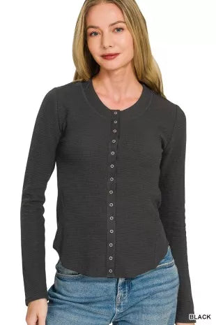Zenana Double Knit Snap Button Shirts
