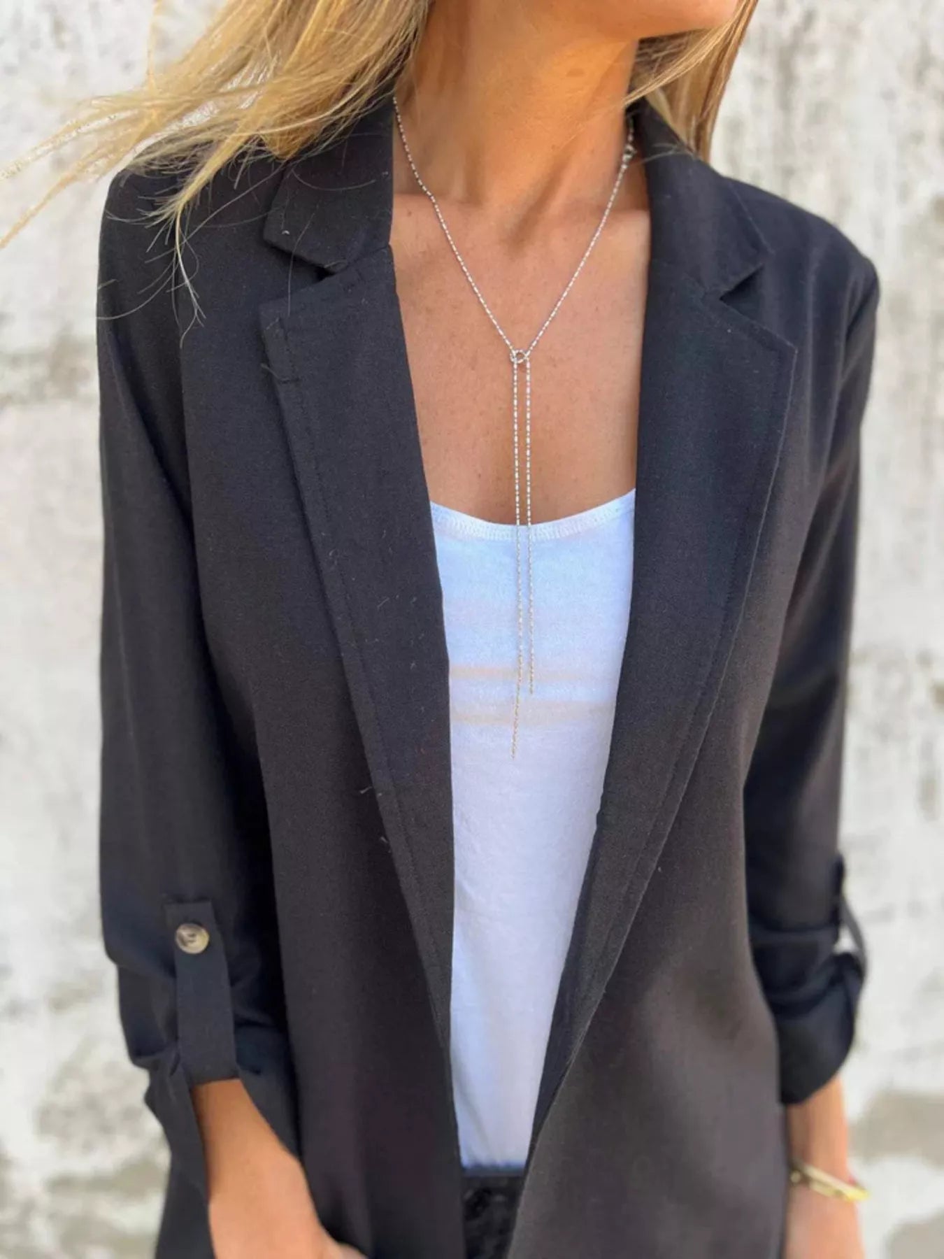 Full Size Lapel Collar Long Sleeve Blazer Plus Size