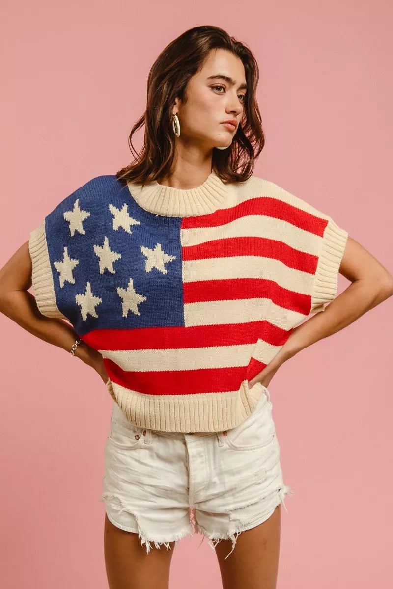 BiBi Star Patches American Flag Sleeveless Sweater