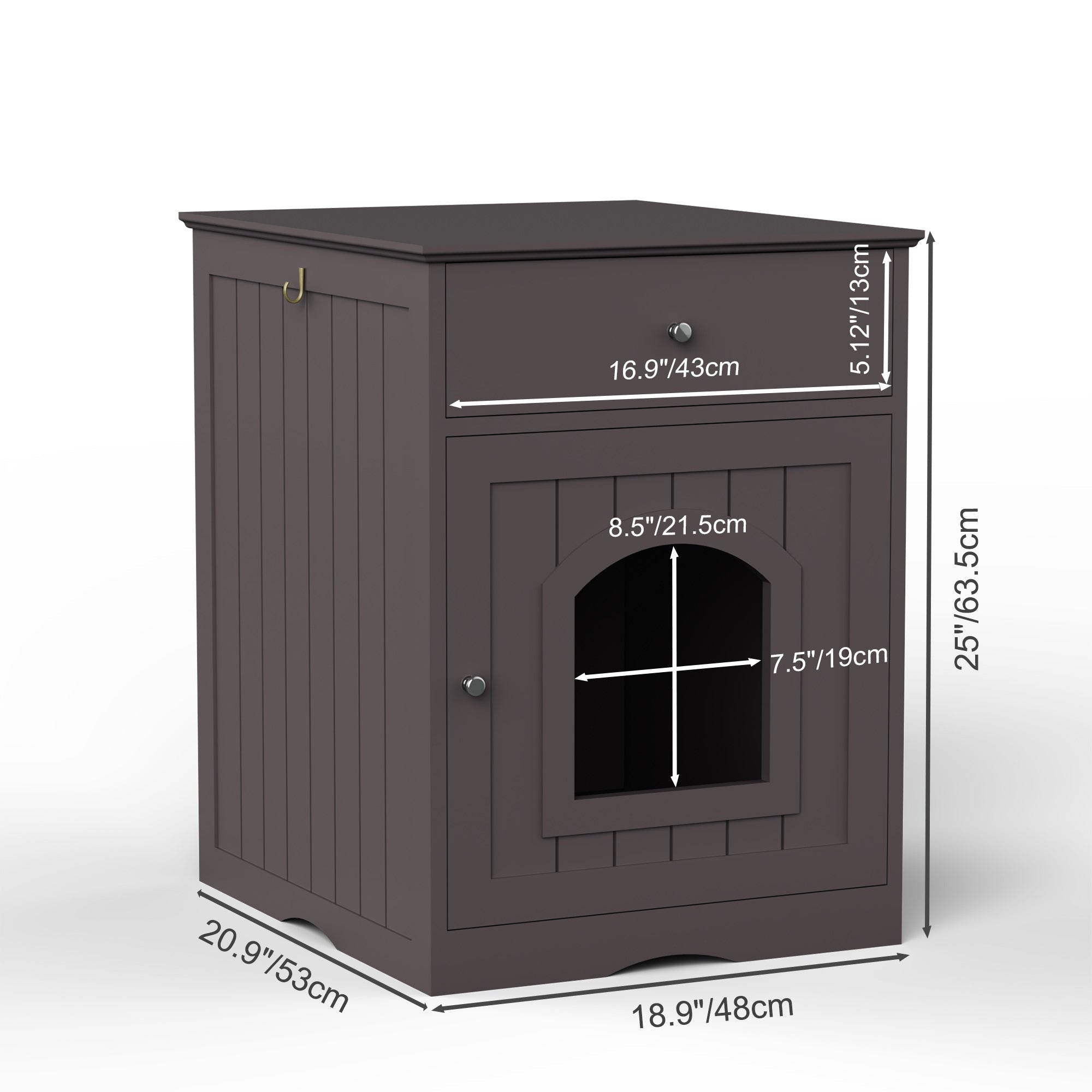 Brown Wooden Pet House Cat Litter Box Enclosure with Drawer, Side Table, Indoor Pet Crate, Cat Home Nightstand