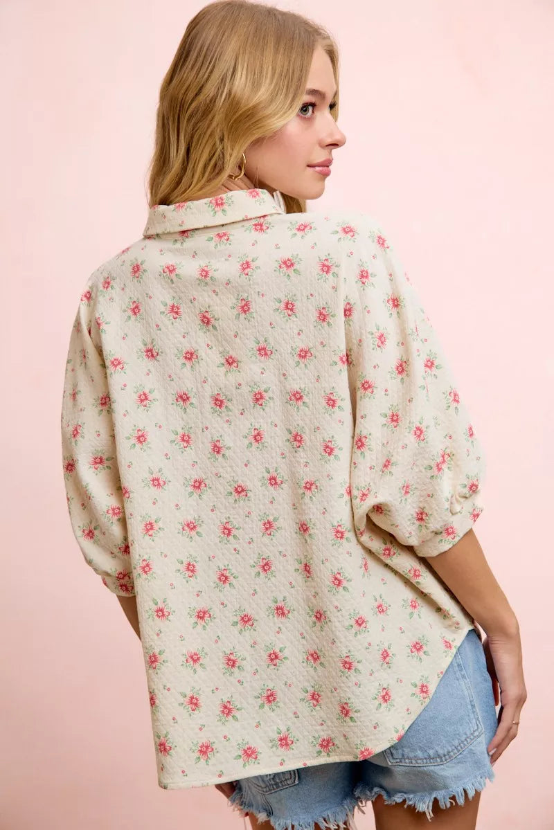 BiBi Flower Printed Short Dolman Blouse Top