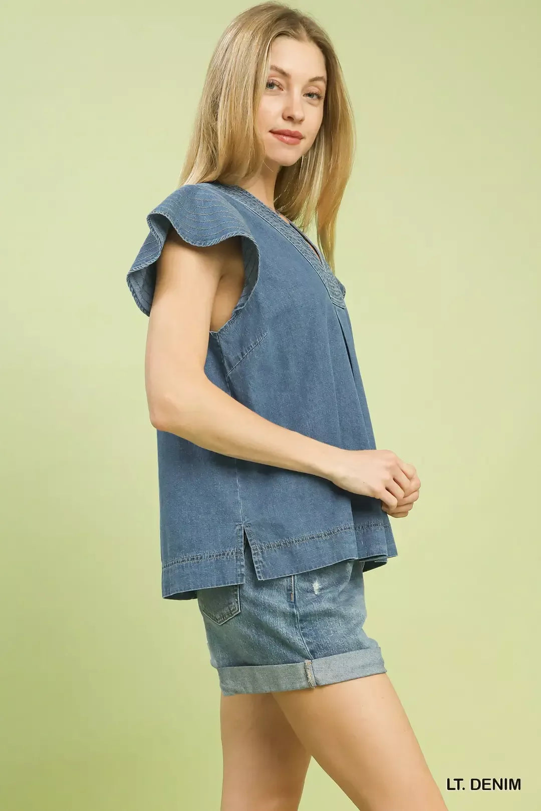 Umgee Cap Sleeve Denim Top