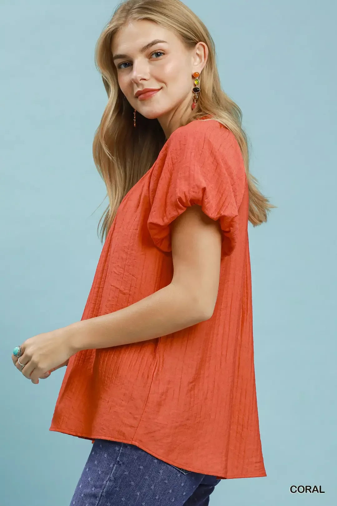 Umgee Gathered V-Neck Top