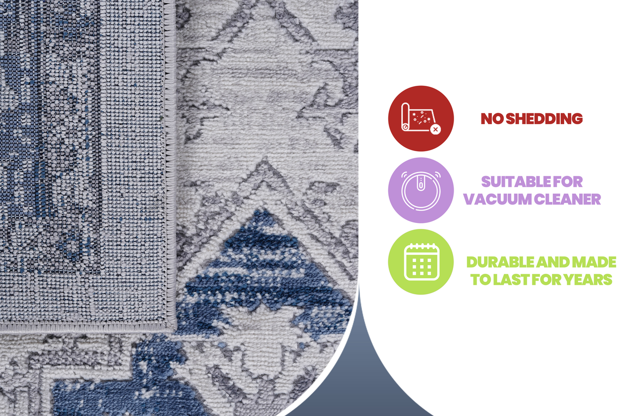 NAAR MARFI Collection 2X3 Blue / Grey / Oriental Doormat Rug