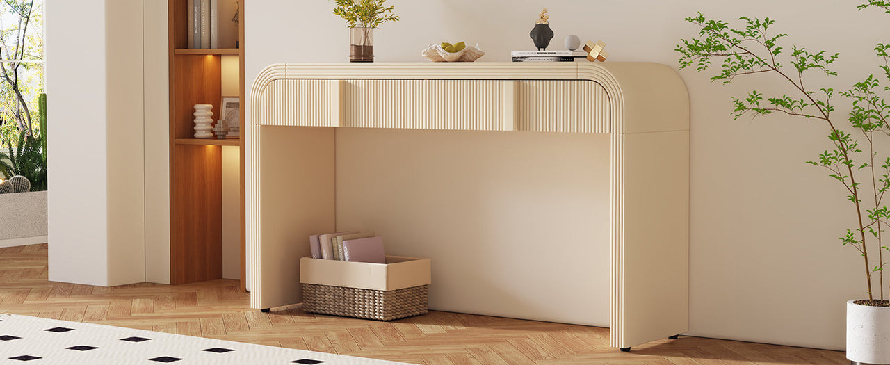 TREXM Modern Console Table with 2 Storage Drawers, Fluted Entryway Table with Rounded Silhouette for Hallway Living Room and Entryway (Apricot Cream)