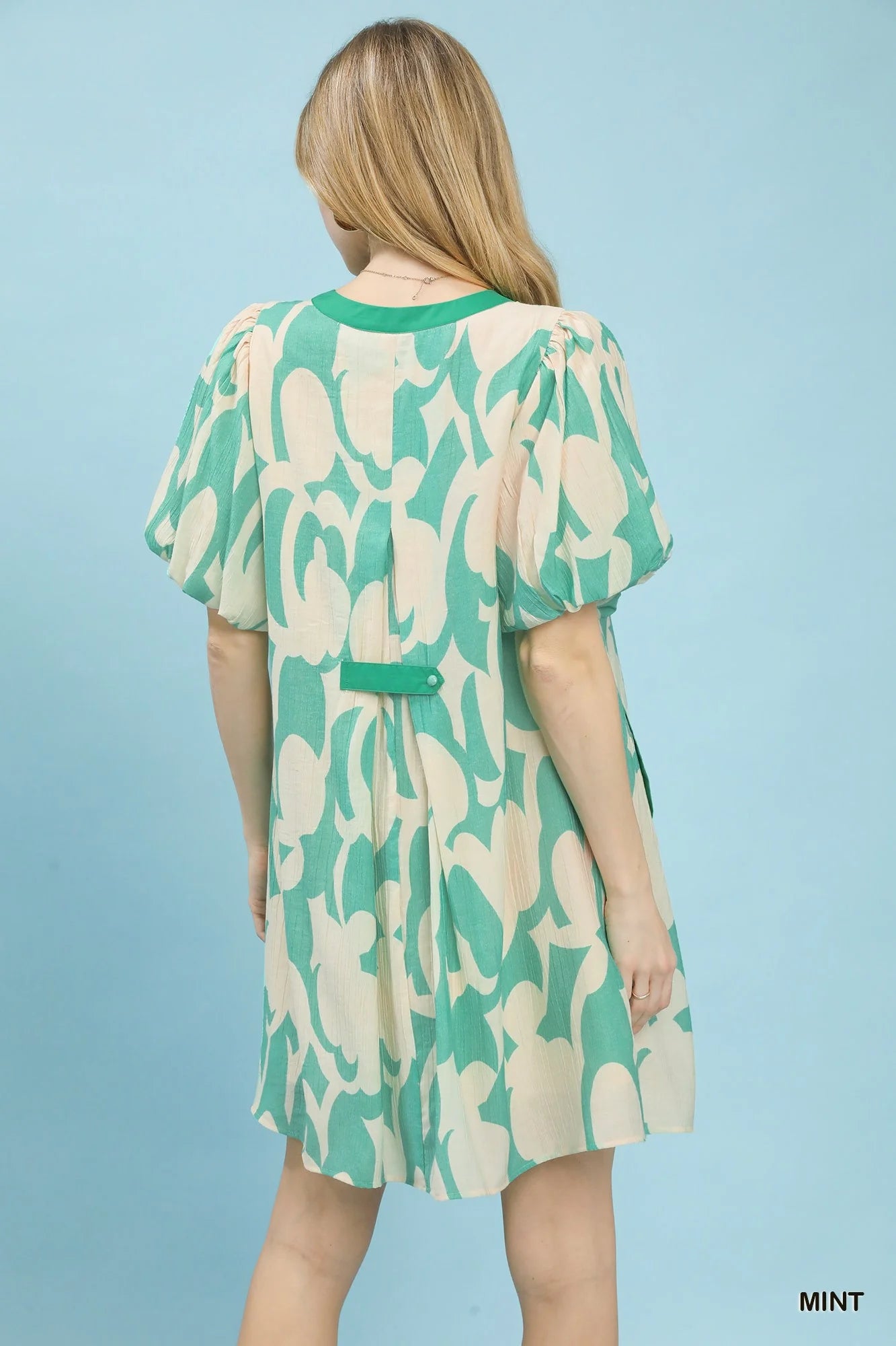 Umgee Abstract Print Puff Sleeve Shift Dress