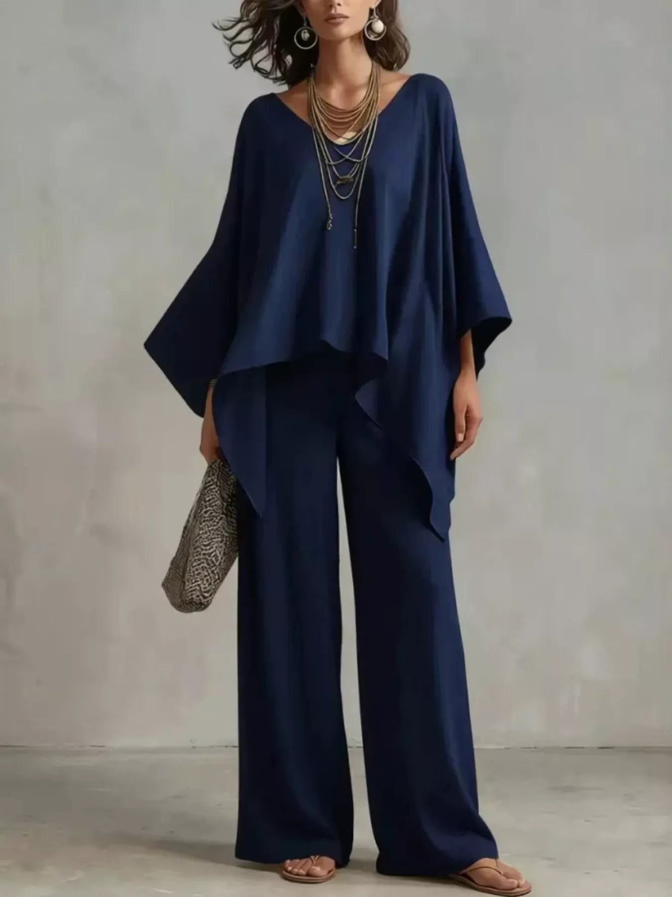 Full Size V-Neck Top and Pants Set Plus Size