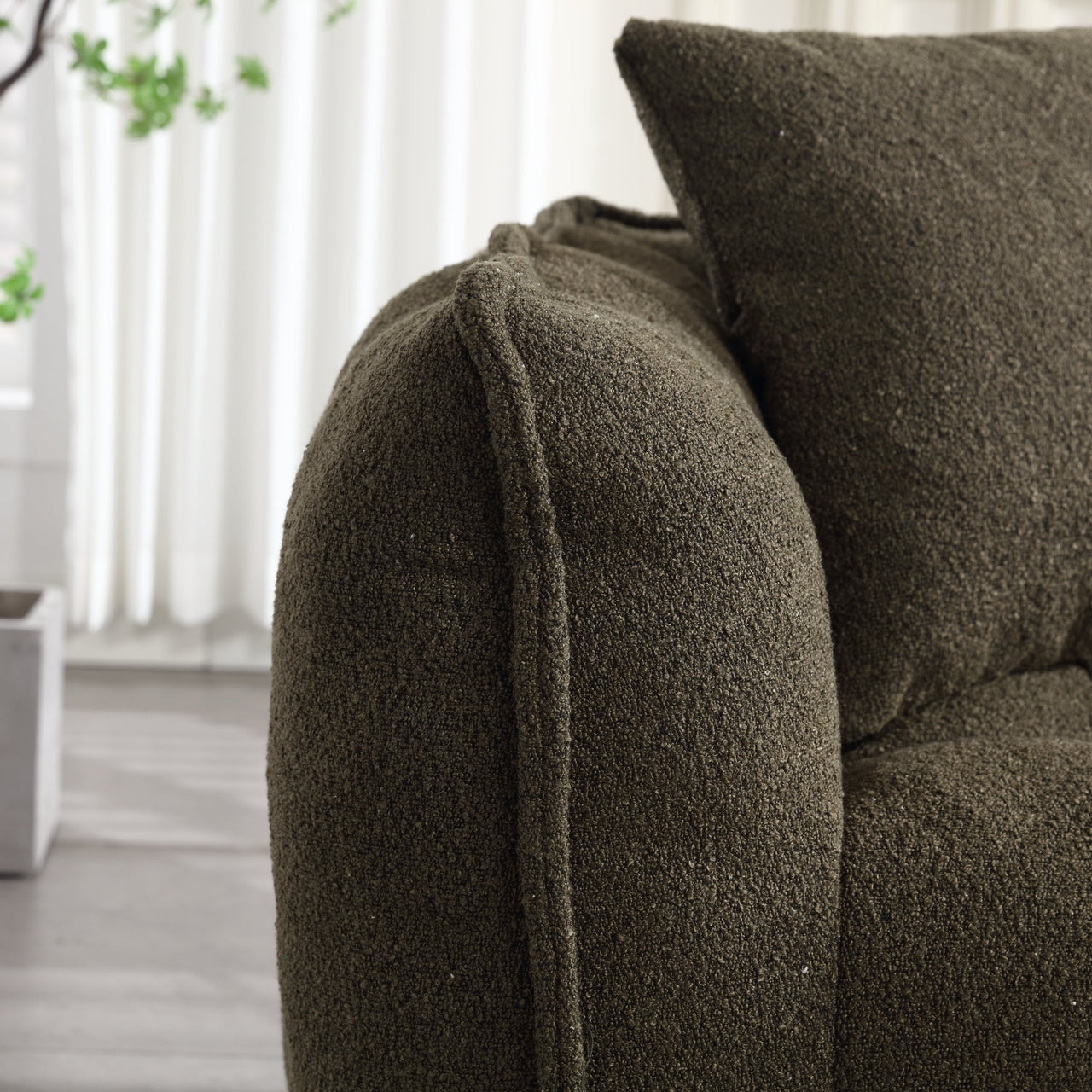 Cozy Beanbag Chair with High Resilience Foam Core for Two - Olive Green Chenille, 66x35x25 inches