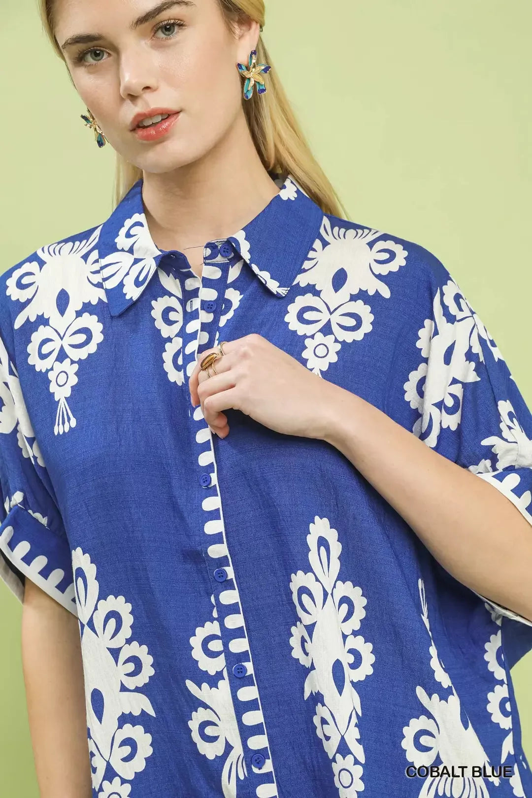 Umgee Abstract Print Button Down Short Sleeve Shirt
