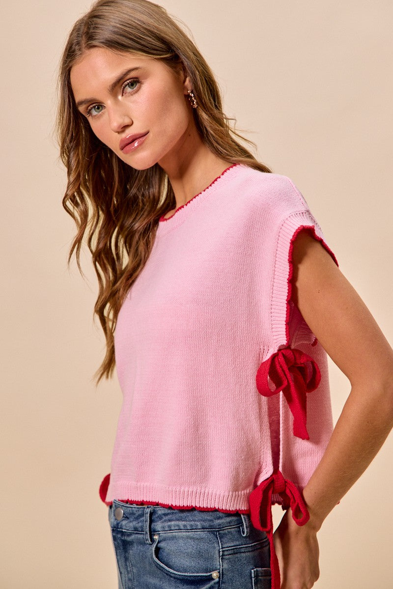 SO ME Lightweight Sweater Dolman Side Ribbon Tie Top