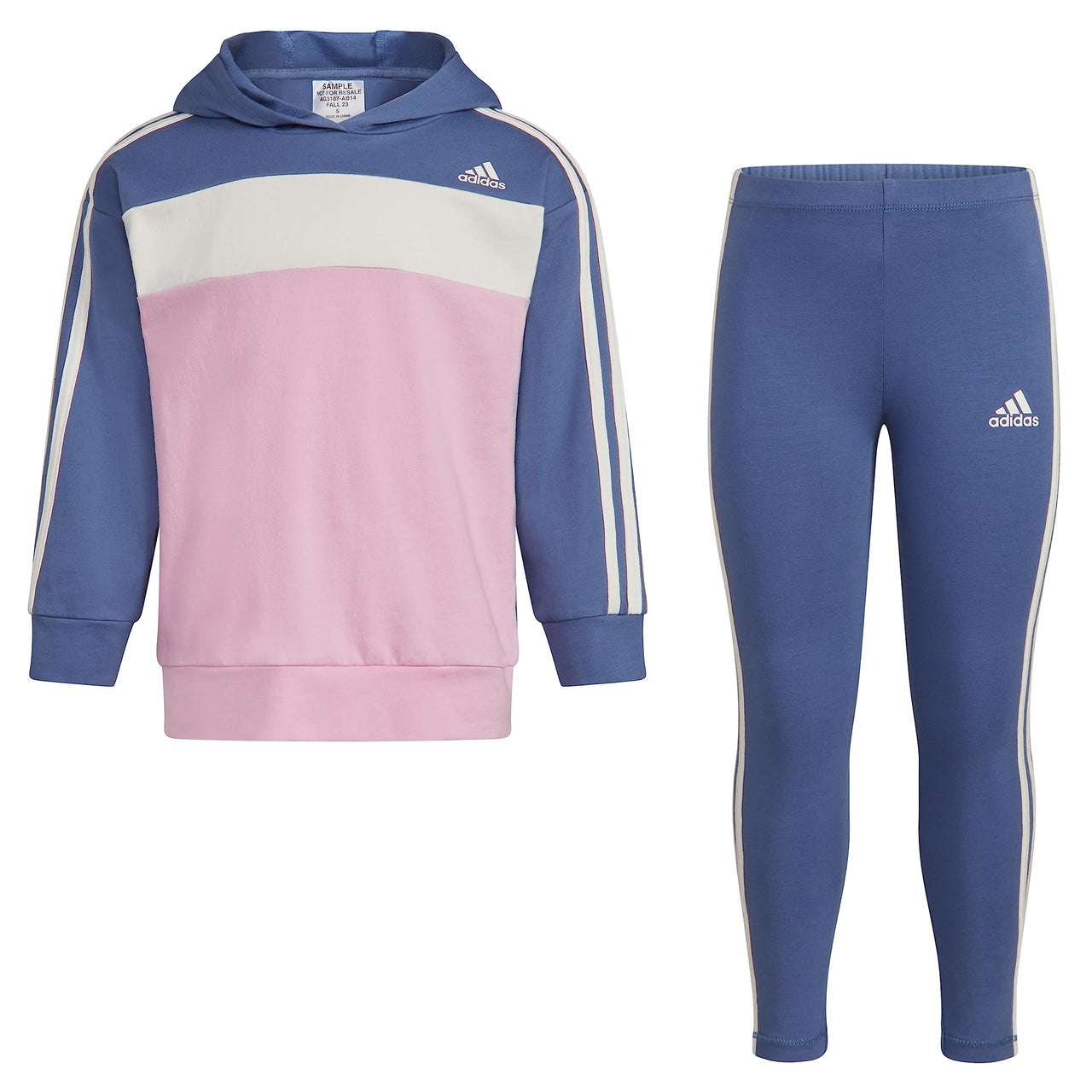 adidas Girls 2-Piece Color Block French Terry Pullover & Legging Set Crew Blue 4