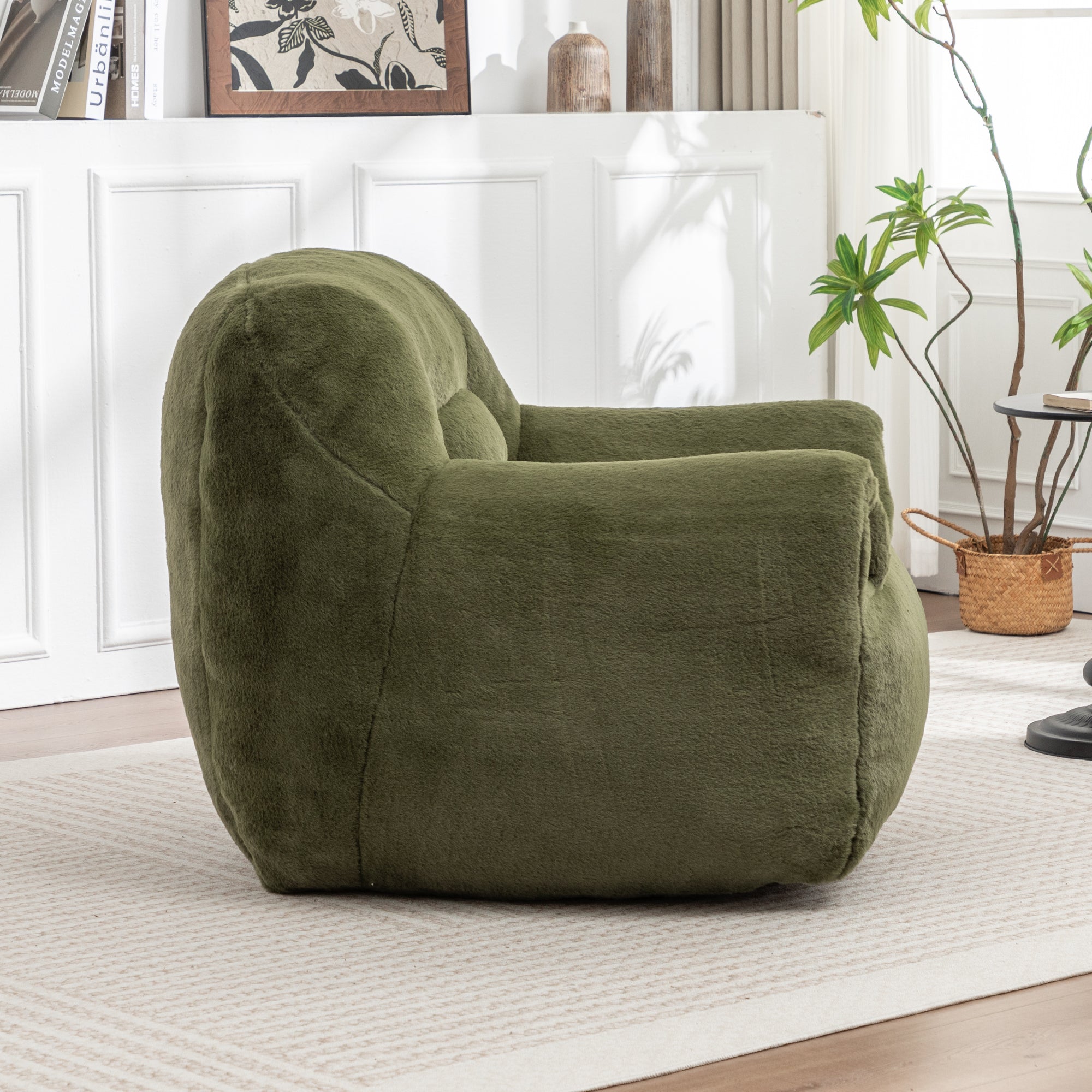 Bean Bag Chair, Comfy Bean Bag Sofa with Back Support, Faux Fur Bean Bag Chair for Adults and Kids, Stuffed Floor Sofa for Living Room, Bedroom, Apartment, Green