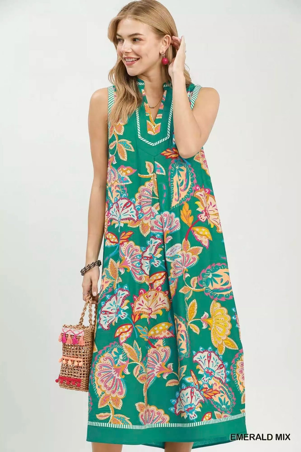 Umgee Paisley Floral Sleeveless Midi Dress