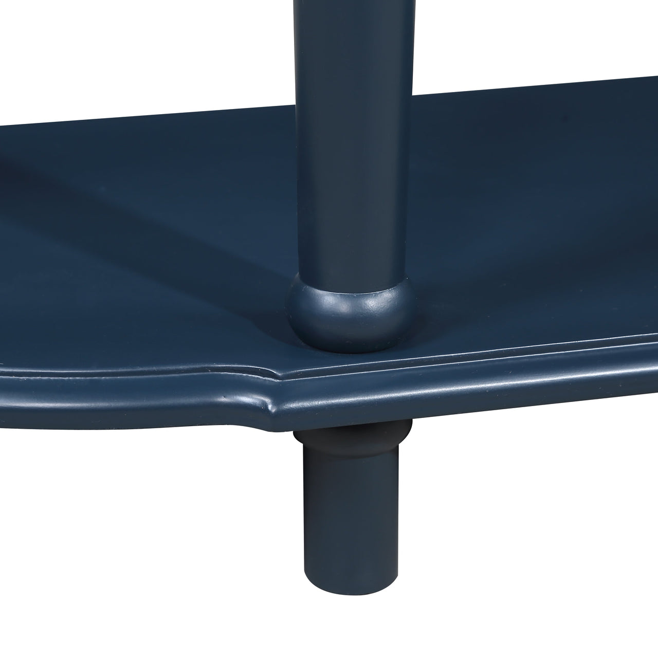 Retro Curved Wood Console Table, 52 inch Circular Half Moon Sofa Table with Open Shelf and 2 Drawers, Solid Wood Entry Table for Living Room, Hallway, Navy Blue + Brown Top
