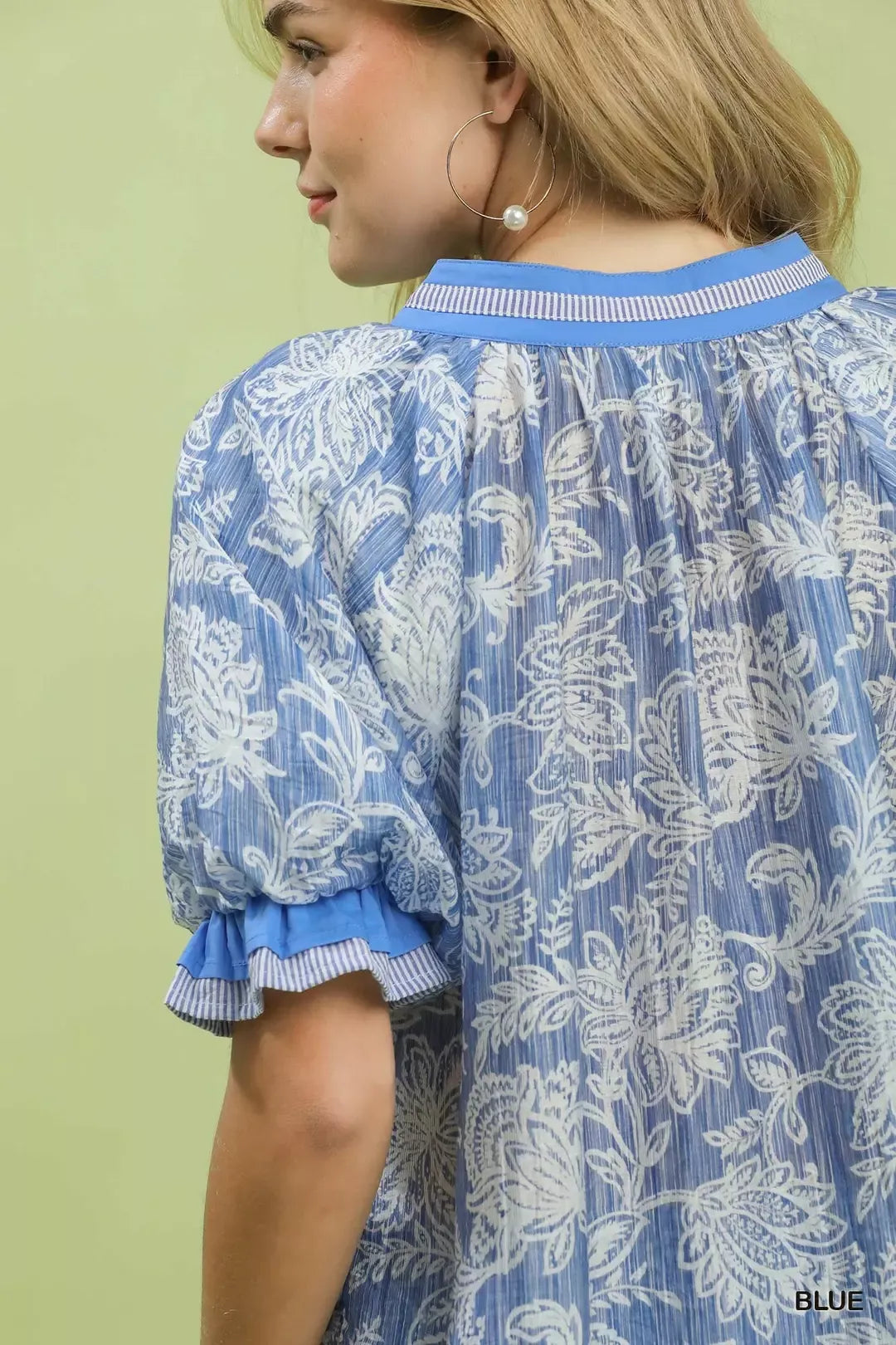Umgee Floral Print Puff Sleeve Top
