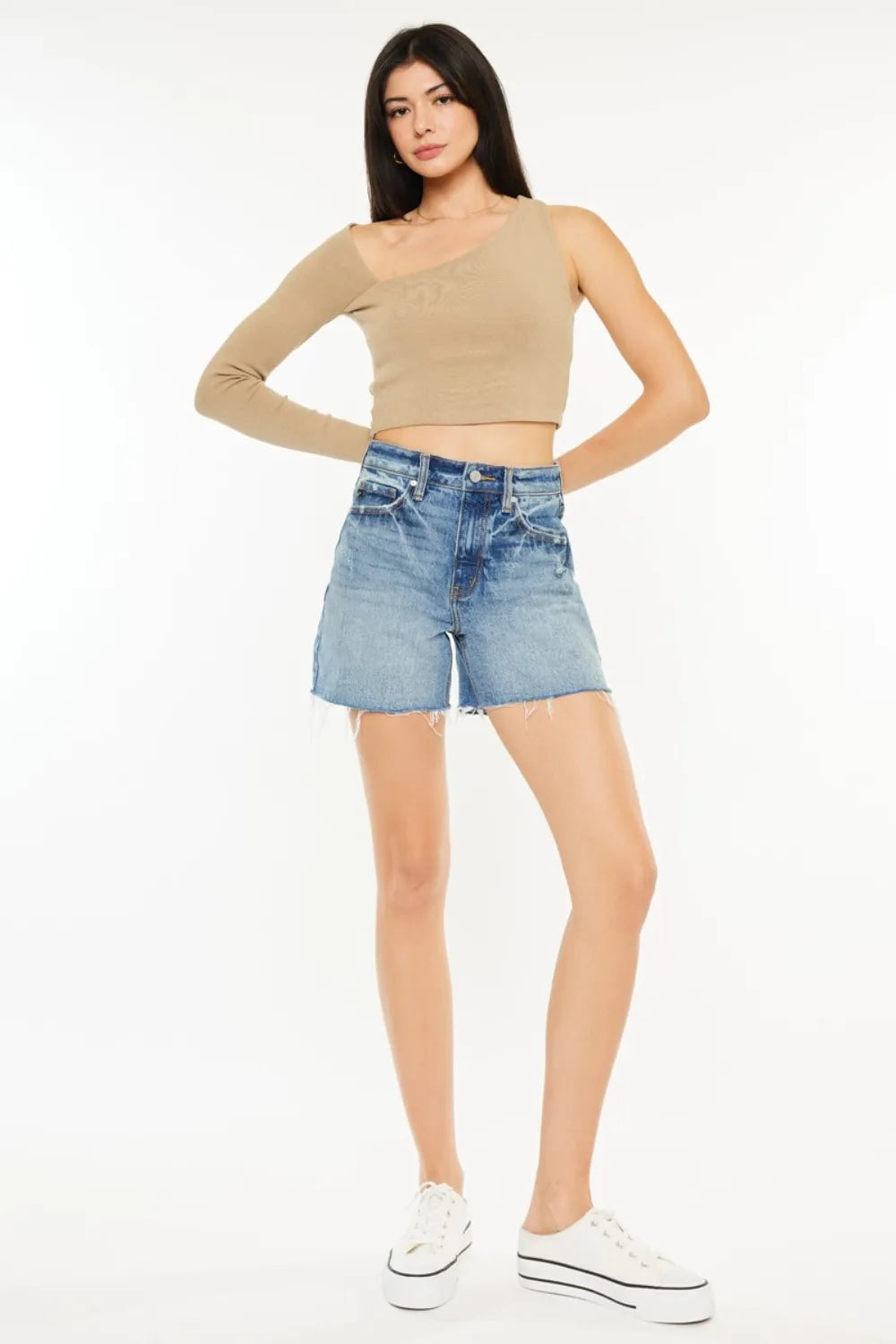 Kancan Full Size Raw Hem High Waist Denim Shorts