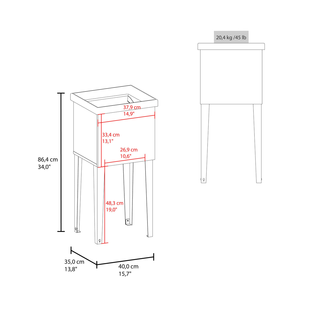 Bari Freestanding and Compact Plastic Laundry Utility Sink with Four Legs, Utility Tub for Laundry Room, Garage or Kitchen