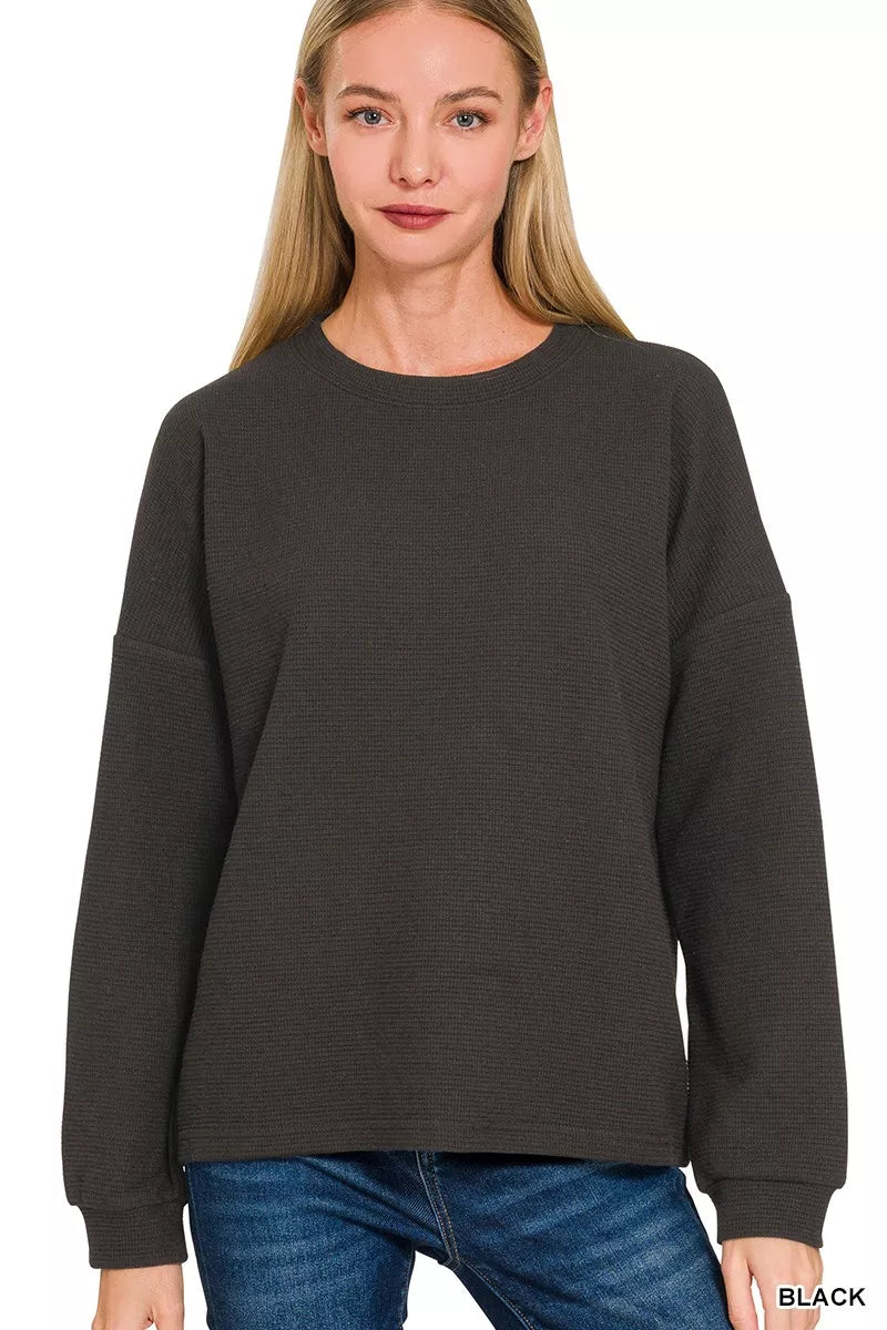 Zenana Double Knit Round Neck Long Sleeve Top