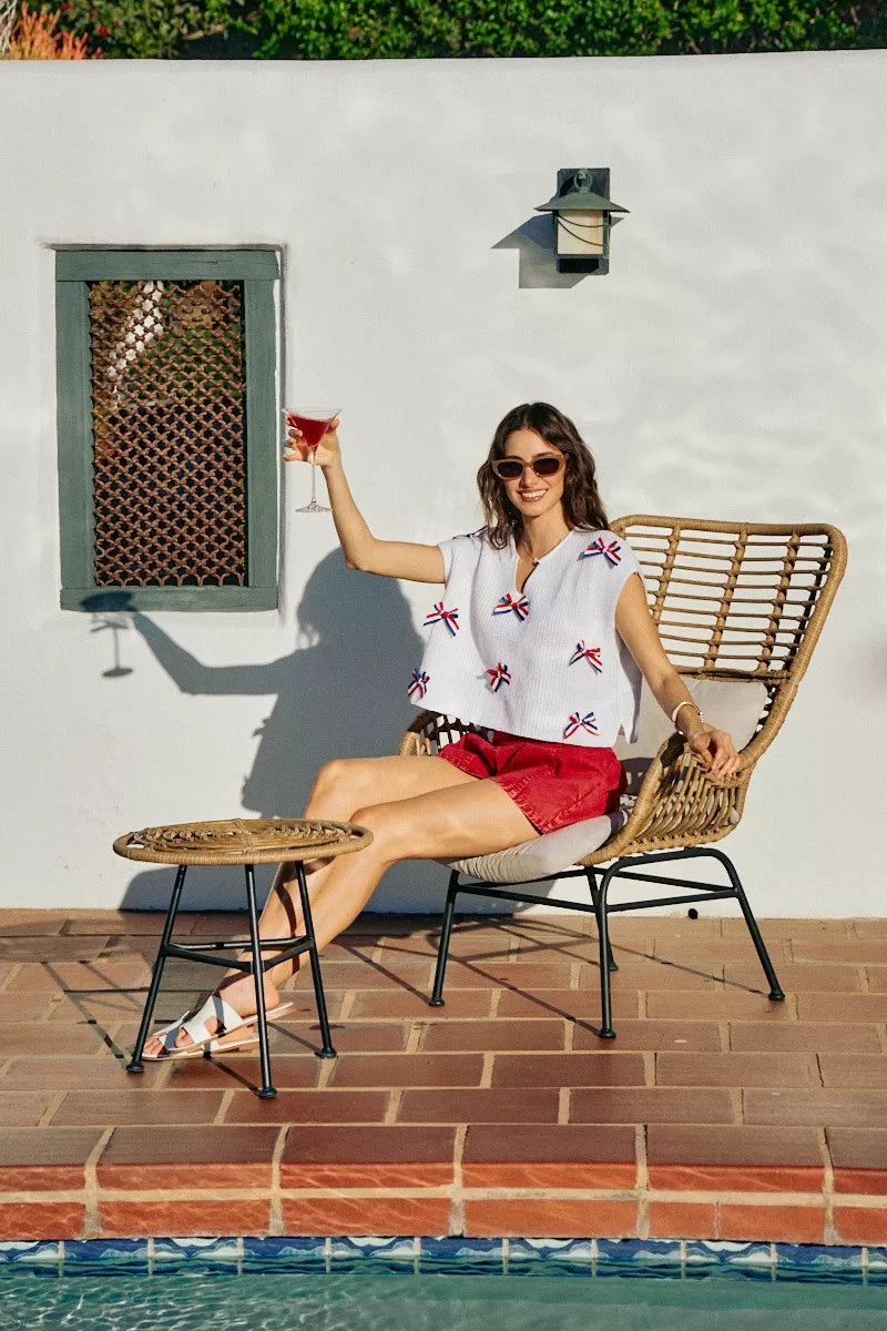 SO ME 4th Of July Ribbon Trimmed Dolman Sweater Top