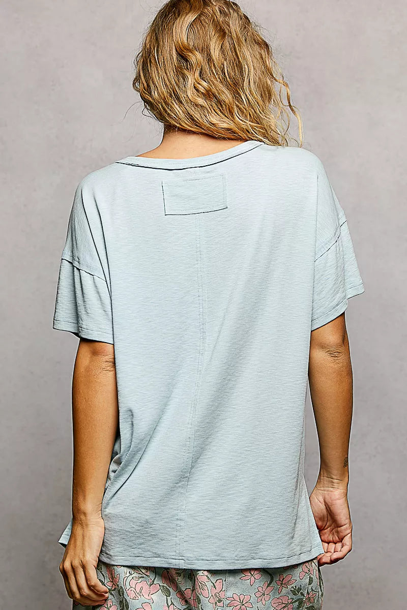 POL Round Neck Short Sleeve T-Shirt with High Low Hem