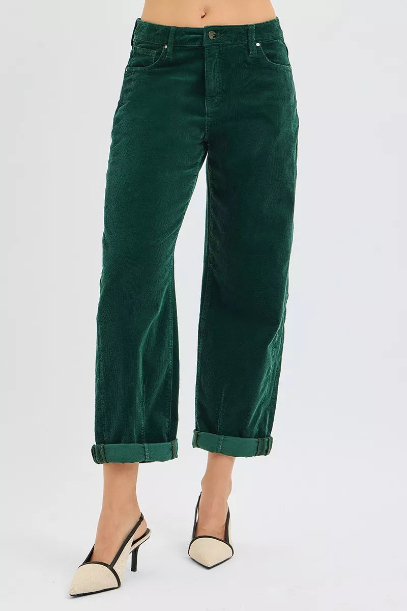 RISEN High Rise Crop Barrel Cordurory Pants