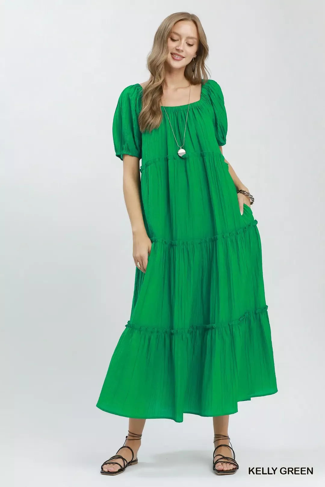 Umgee Textured Tiered Midi Dress