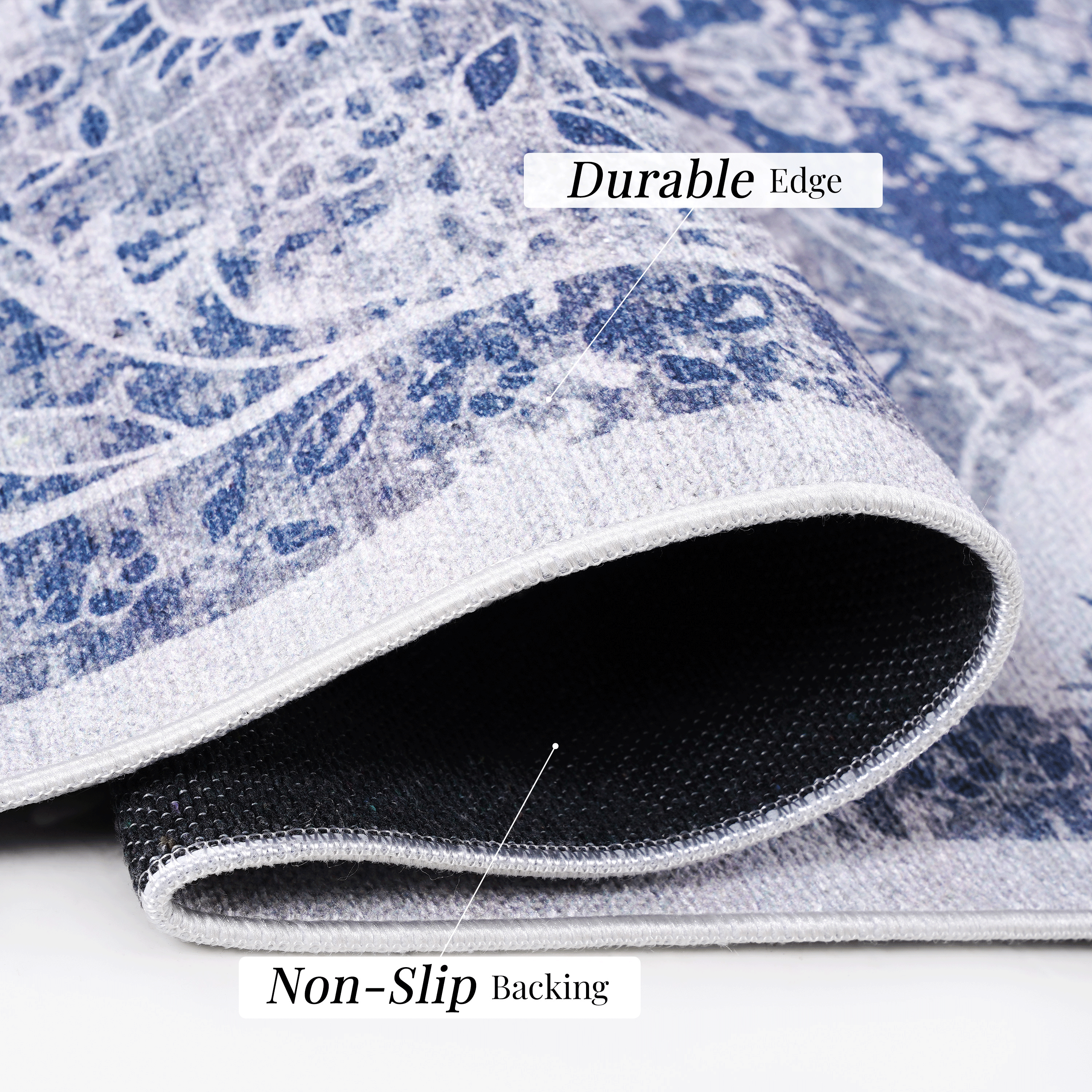 NAAR MAVAL Blue Washable Rug 2' x 3' Doormat Rug (Blue, 2' x 3')