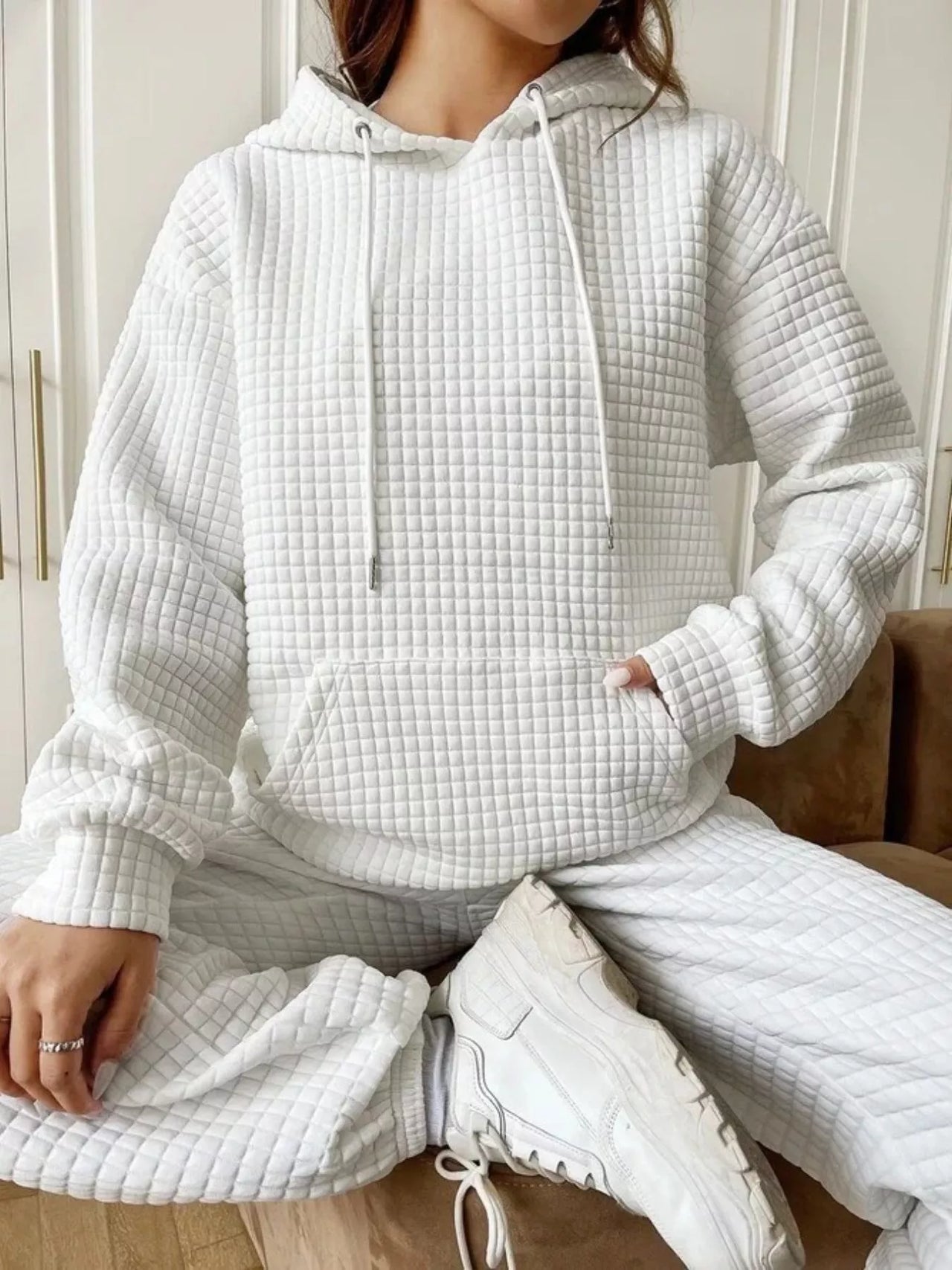 Full Size Textured Kangaroo Pocket Hoodie Plus Size