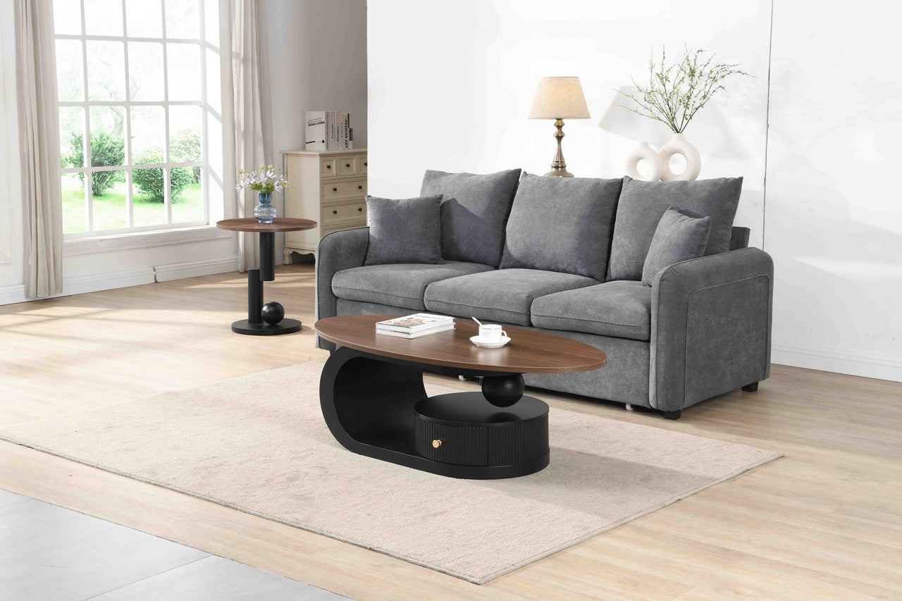 Luxury Nesting Coffee Table Set of 2,  Tables with Storage for Living Room, Oval and Round Table Set, Black Center Table, Cocktail Table, Side Table,  Large 47.24'', Small 19.69''
