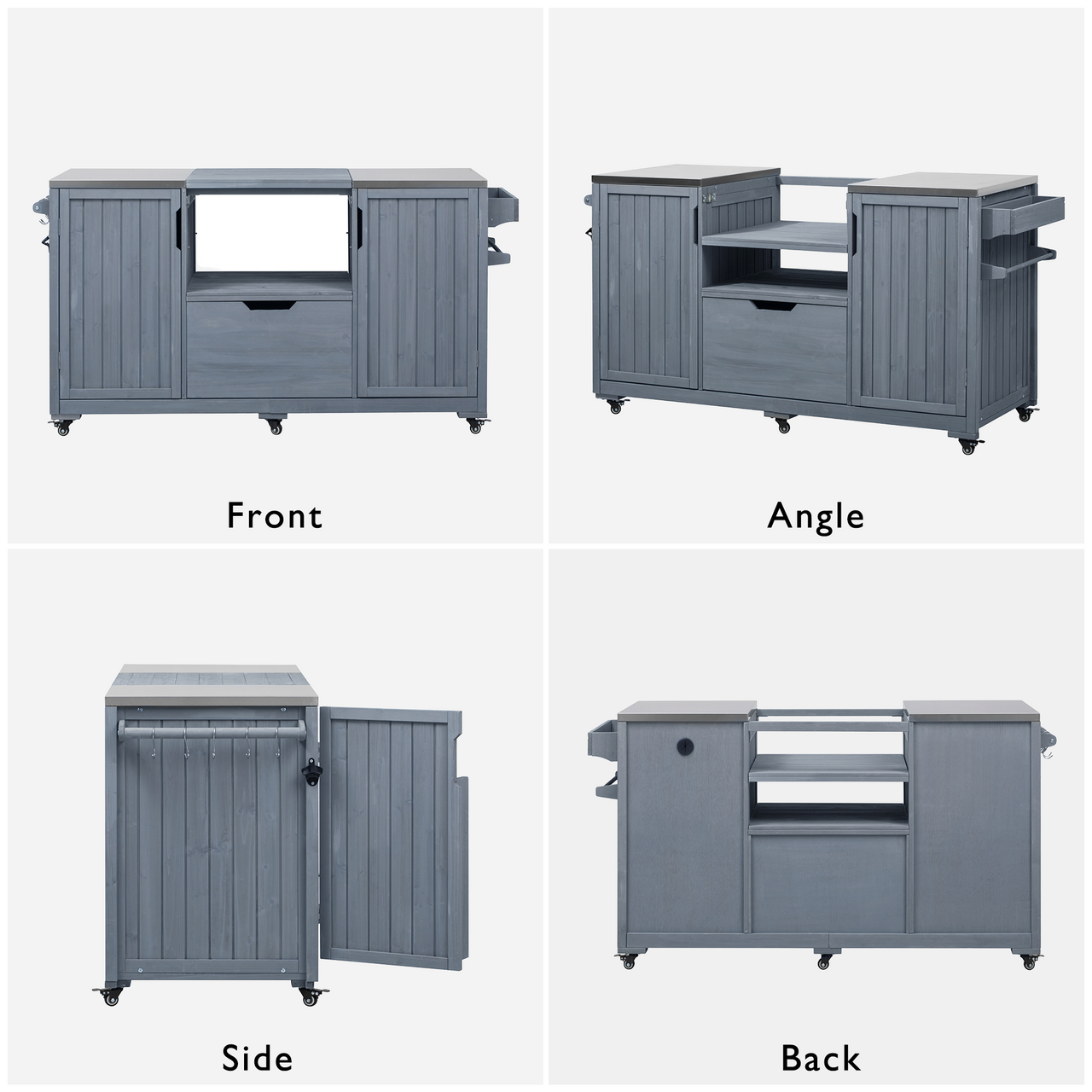 K&K 66.5' Outdoor Kitchen Island for Big Green Egg Grills, Solid Wood Outdoor Grill Cart for Tabletop Grill with Stainless Steel Top, Drawer, Compatible with Large Big Green Egg, Kamado Joe- Grey Blue