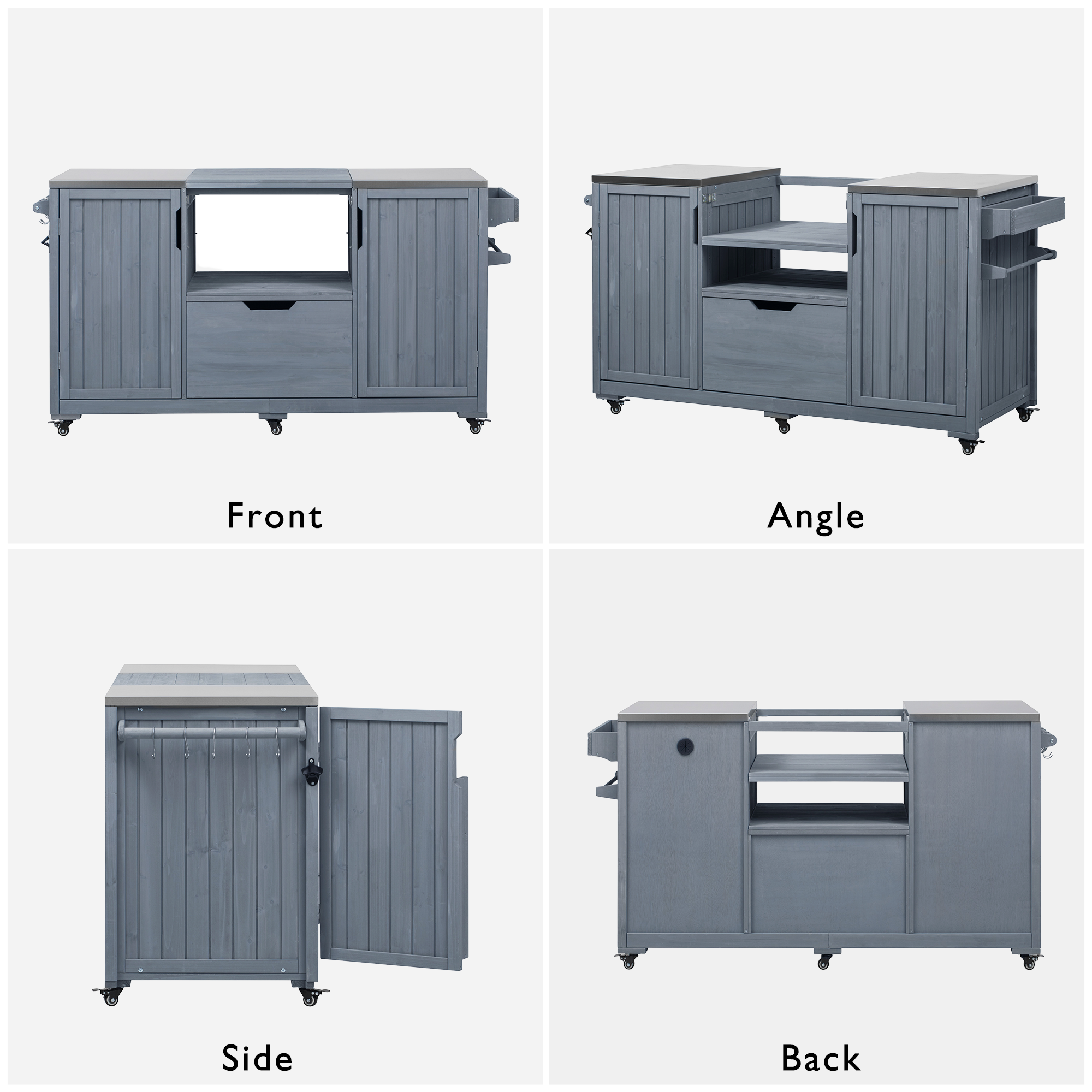 K&K 66.5' Outdoor Kitchen Island for Big Green Egg Grills, Solid Wood Outdoor Grill Cart for Tabletop Grill with Stainless Steel Top, Drawer, Compatible with Large Big Green Egg, Kamado Joe- Grey Blue