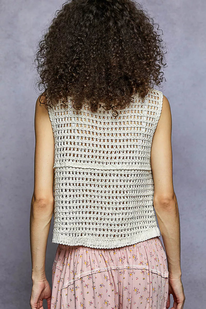 POL Floral Embroidered V-Neck Vest