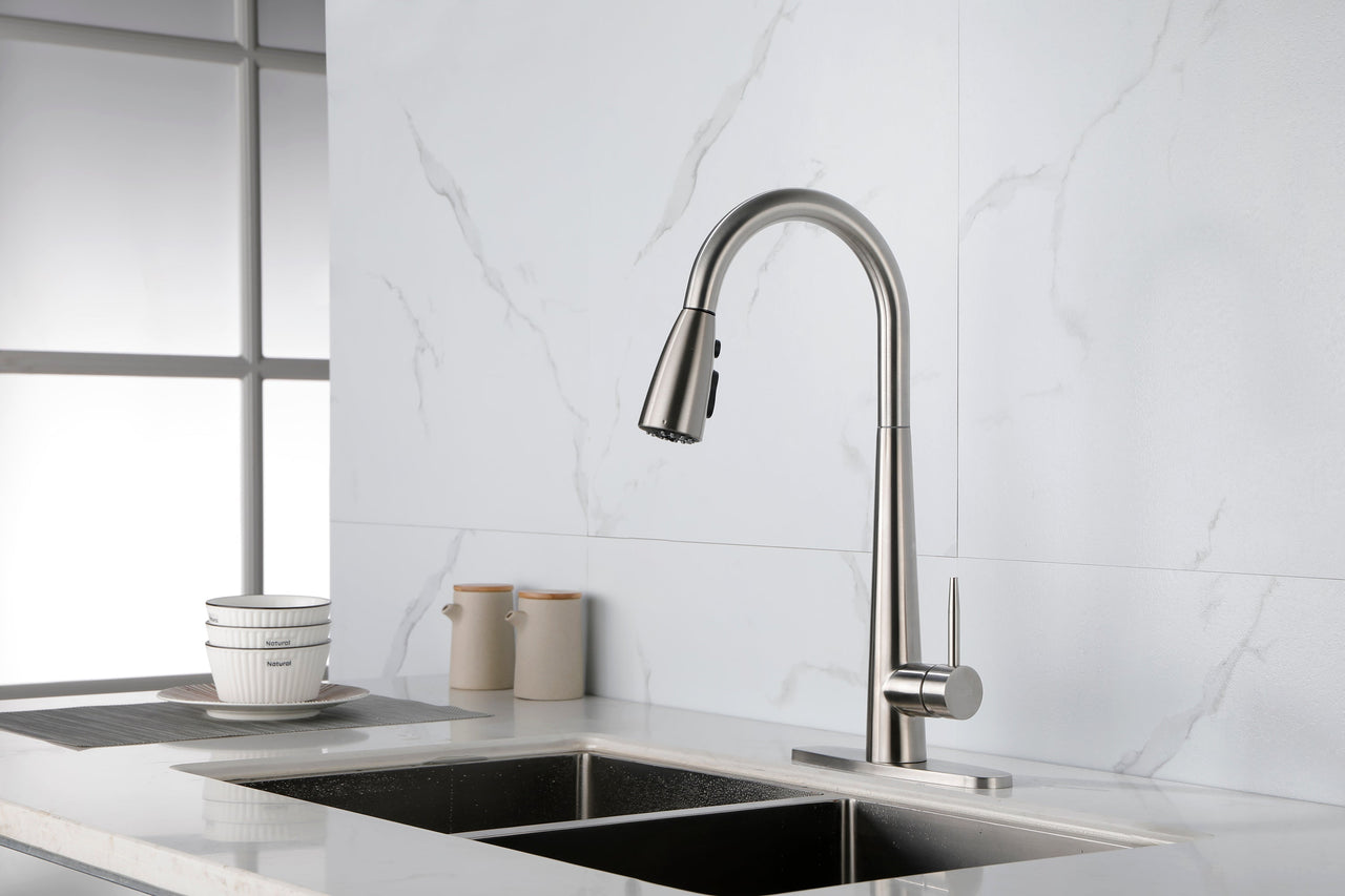 Single Handle Stainless Steel Kitchen Sink Faucet with Pull Down Sprayer