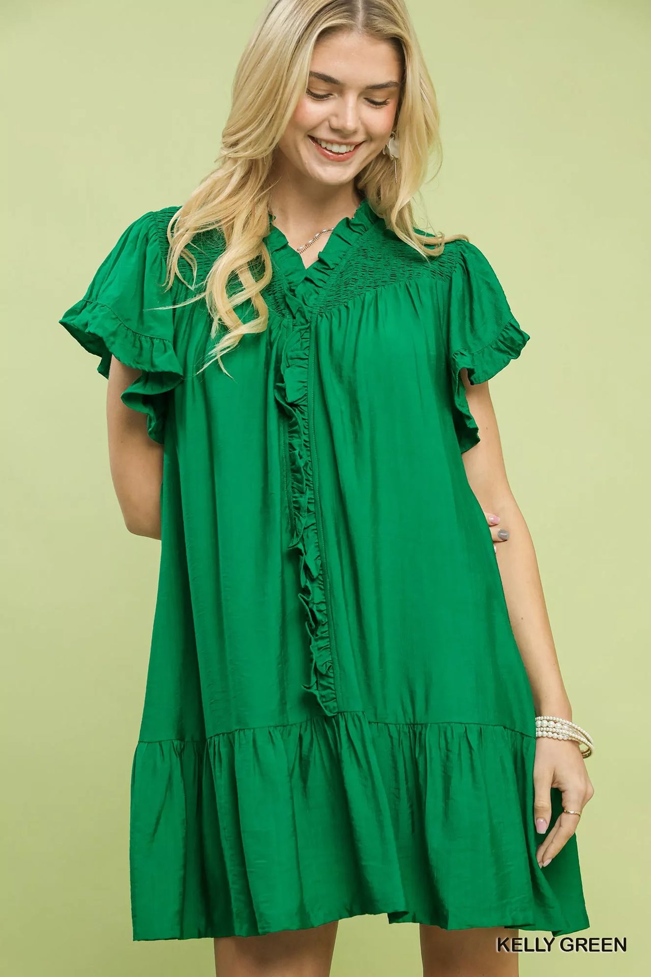 Umgee Smocked Ruffle Babydoll Mini Dress