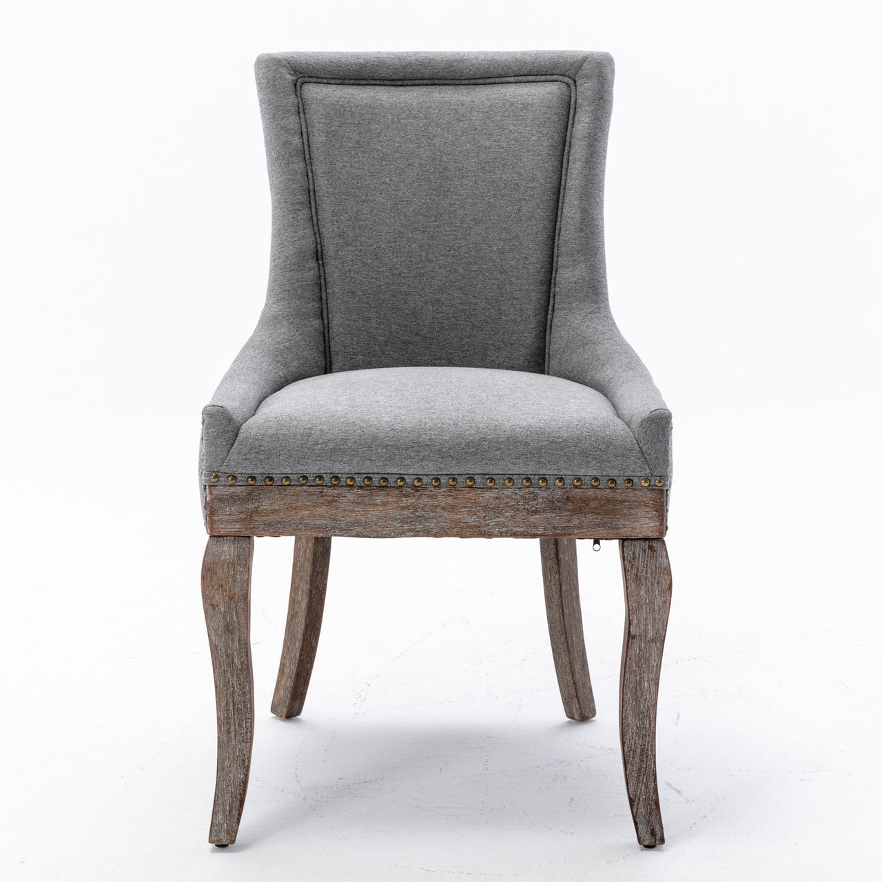 A&A Furniture Ultra Side Dining Chair with Thickened Fabric and Solid Wood Legs, Bronze Nail Head, Set of 2, Gray