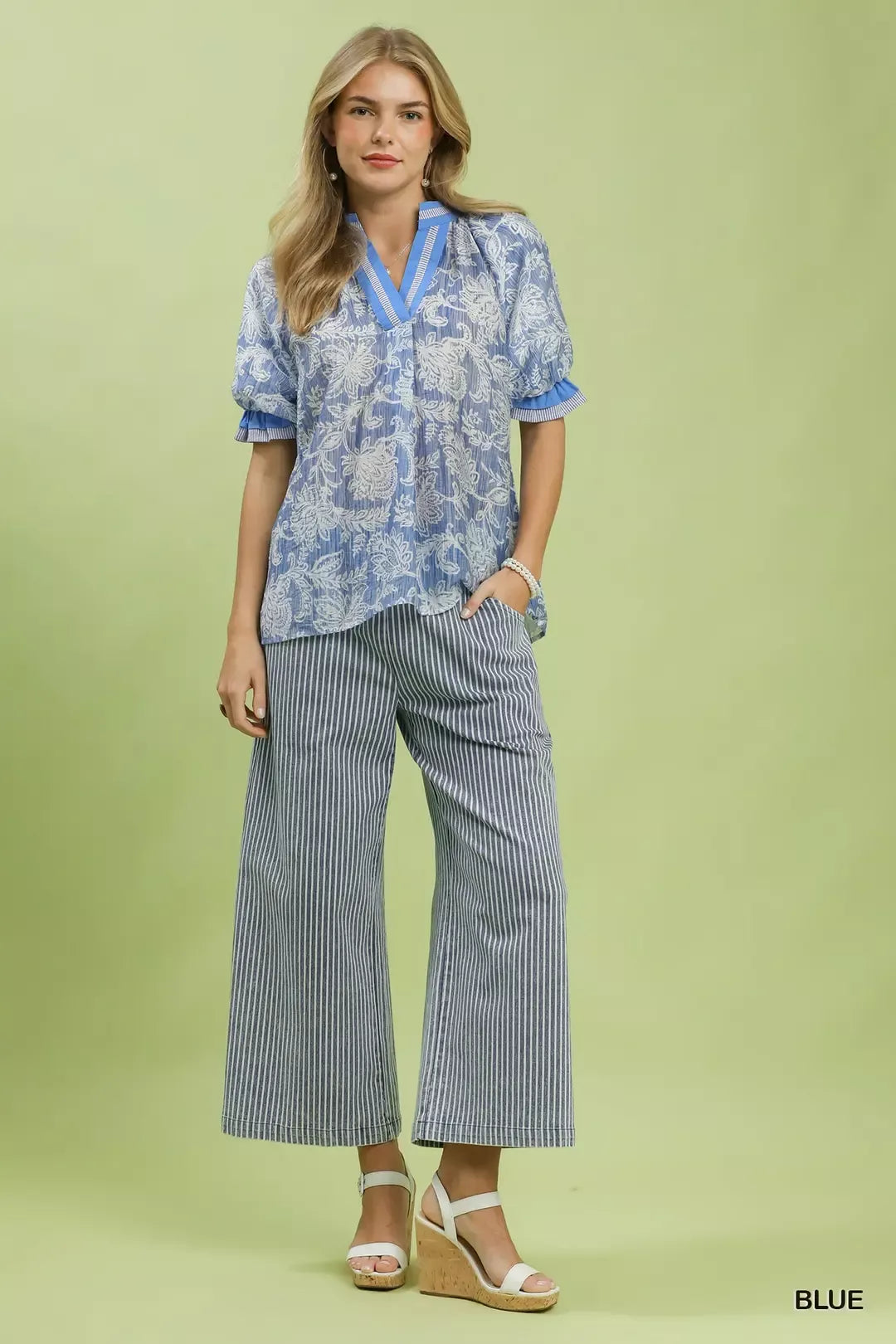Umgee Floral Print Puff Sleeve Top
