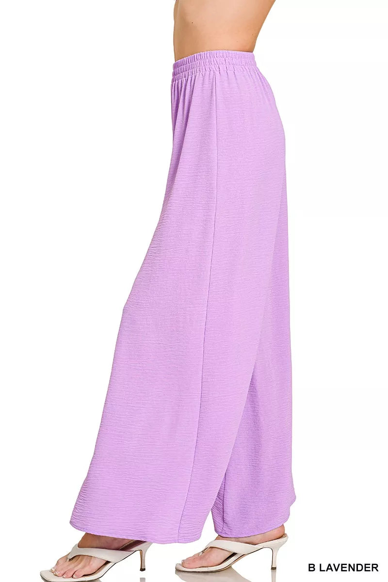 Zenana Woven Airflow Elastic Waistband Pants