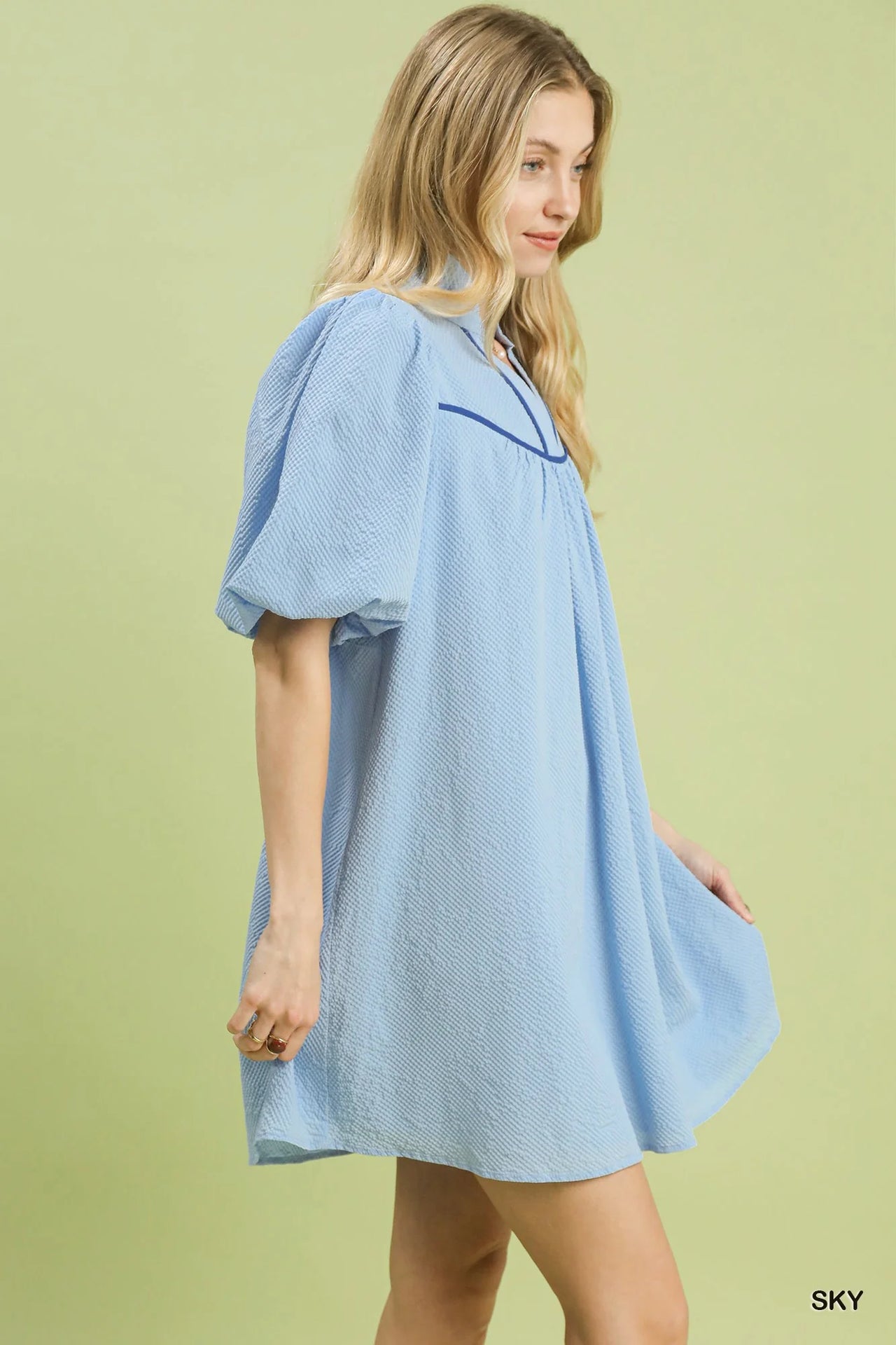 Umgee Seersucker Puff Sleeve Dress
