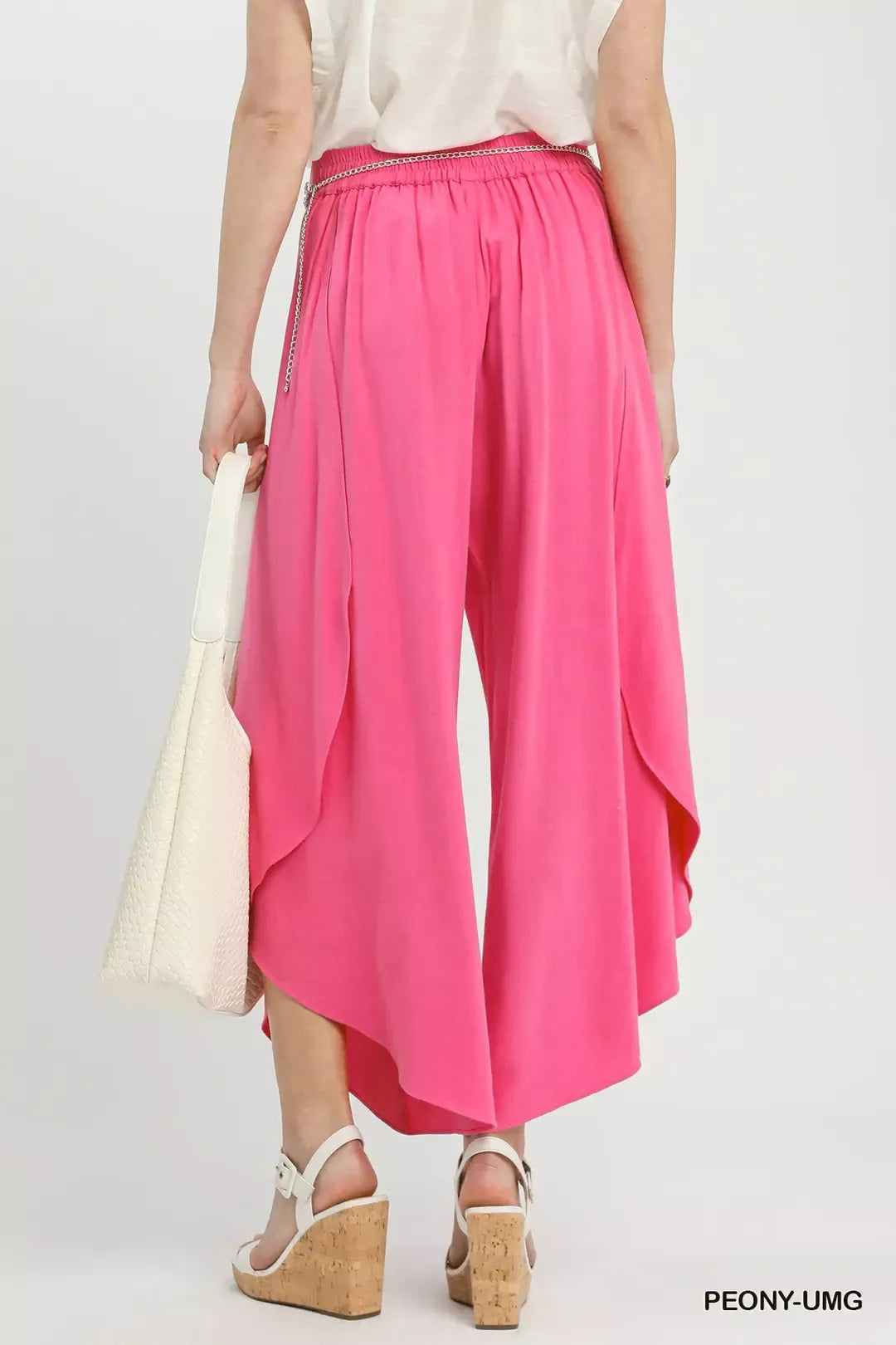 Umgee Flowy Asymmetrical Hem Wide Leg Pants
