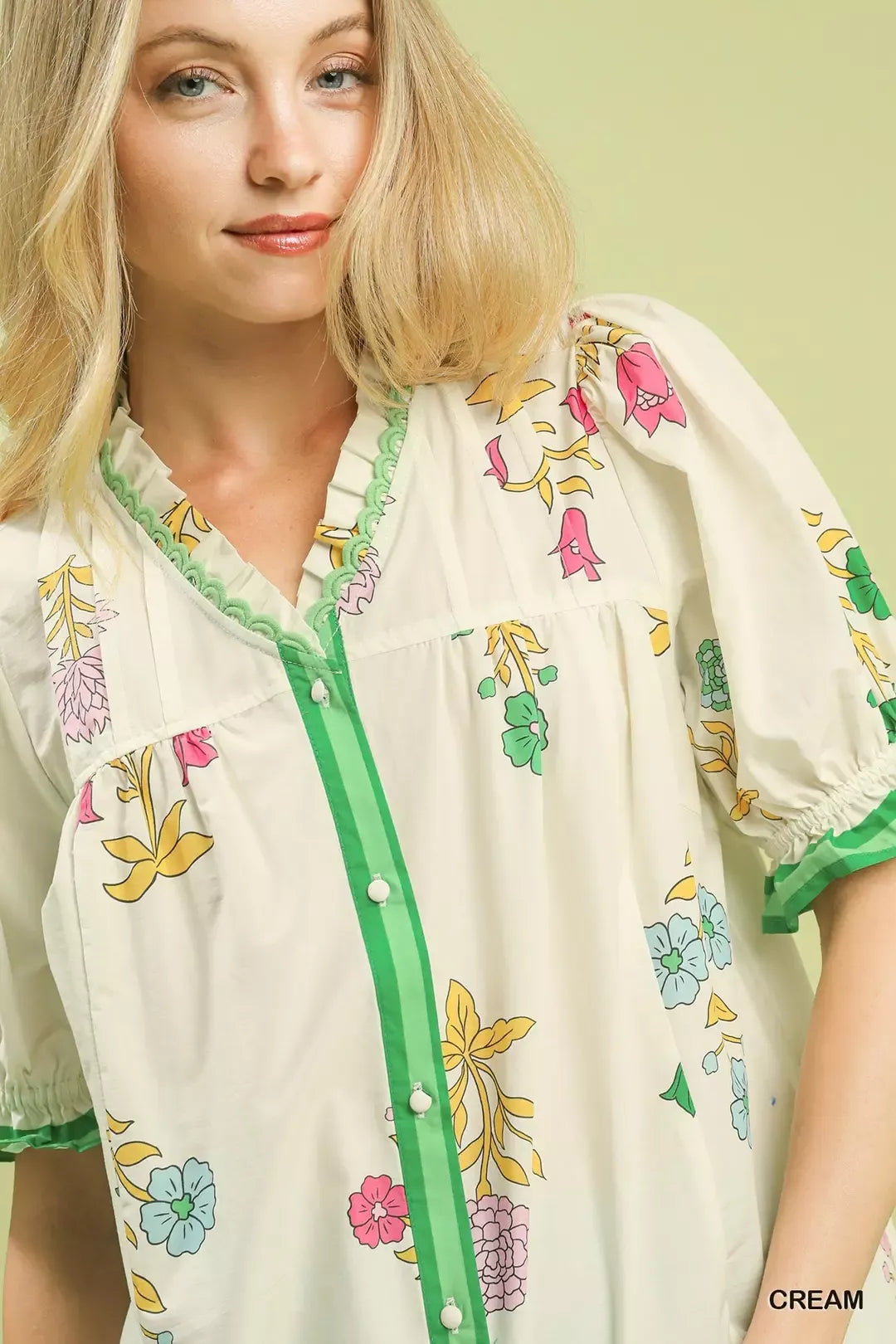 Umgee Petal Parade Print Button-Down Blouse