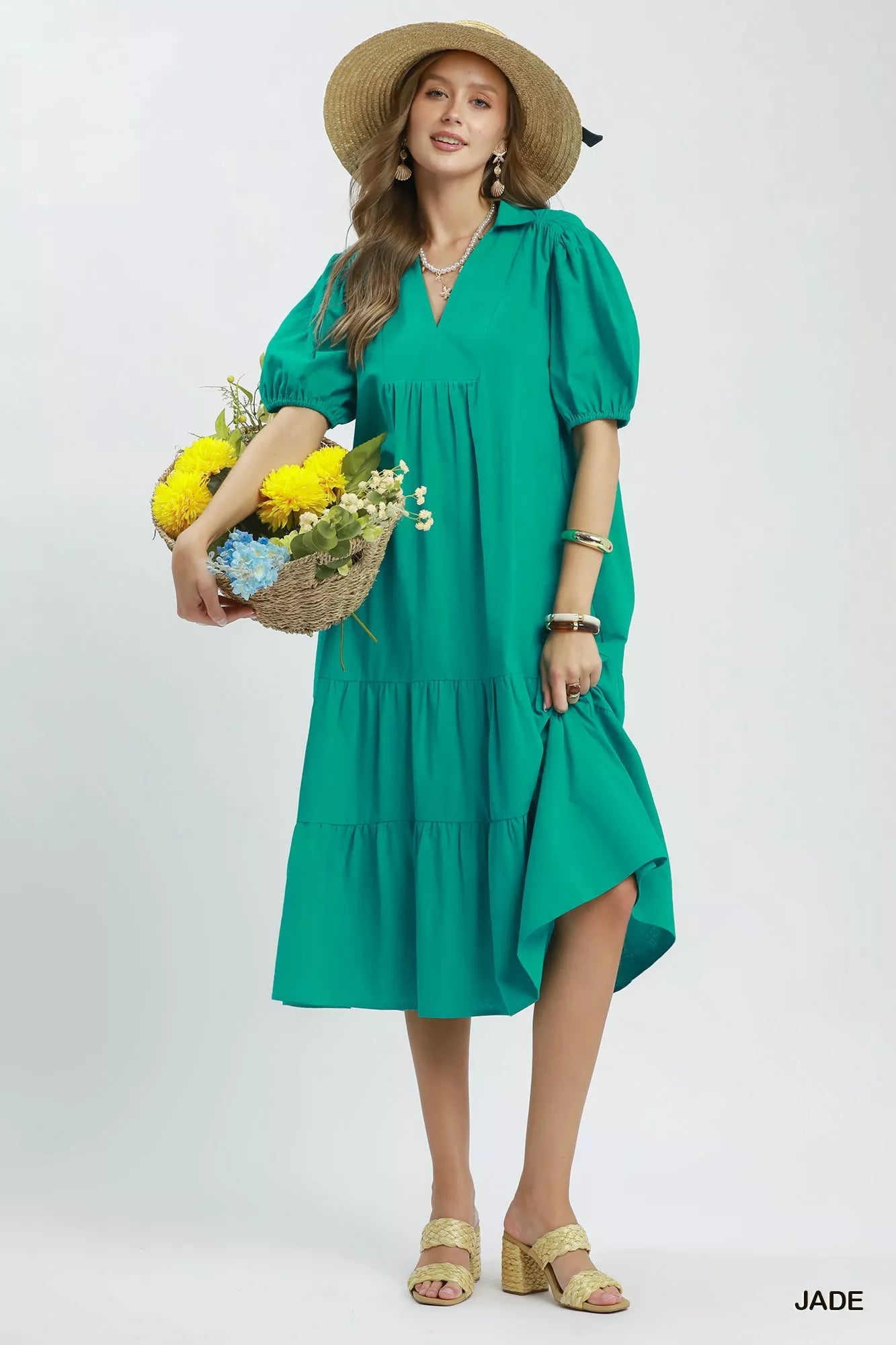 Umgee Solid Tiered Midi Dress