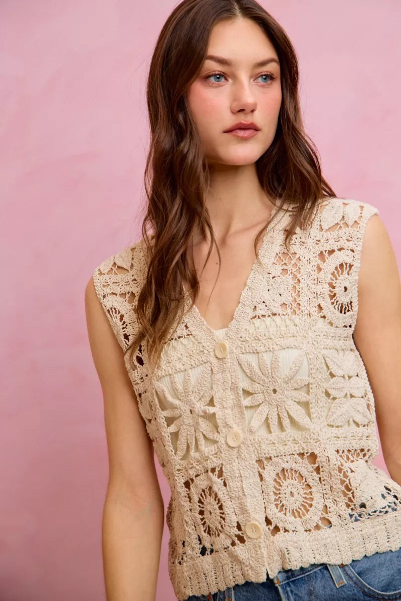 SO ME Summer Crochet Patterned Sleeveless Vest Top